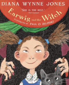 the cover of Earwig and the Witch by Diana Wynne Jones shows a smirking kid with pigtails