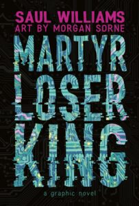 the title in all caps seems to be affected by static on the cover of martyr loser king