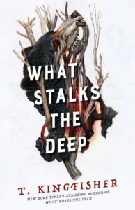 the title of what stalks the deep appears in white against an animal head on the cover 