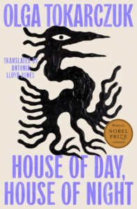 the cover of House of Day, House of Night by Olga Tokarczuk has a wobbly bird-like shape in black against a light background 